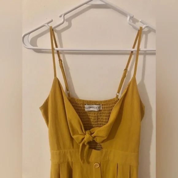 Hello Molly Mustard yellow Tie-Front Boho Cotton Midi Dress size small - Picture 2 of 9